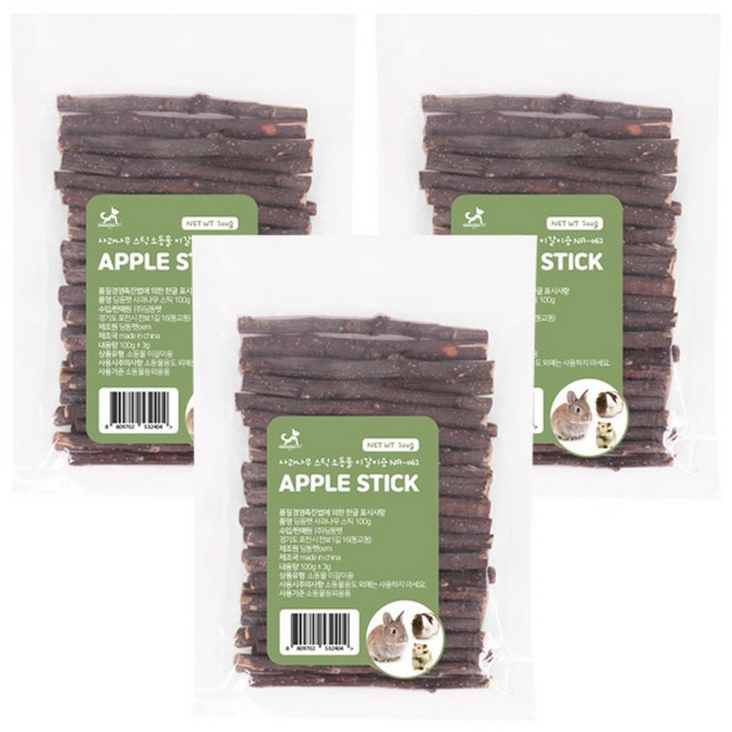 딩동펫 소동물 사과나무 스틱 100g, 3개