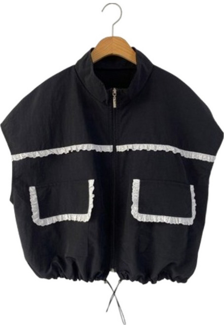 시크블랙 추루어 레이스 포켓 나일론 아노락 조끼 cpvt1358k54