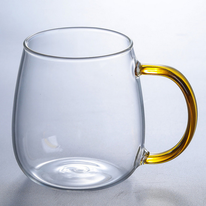 오꼬비 컬러 손잡이 유리 머그컵 380ml, 노랑, 1개