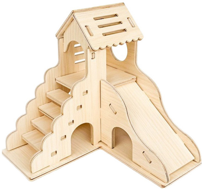 랜보어 햄스터 둥근곡선 이층 우드하우스, 1개