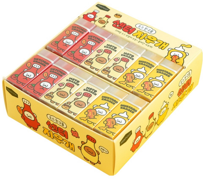 핑크풋 소스친구들 센터 지우개 3종 x 12p 세트, 혼합색상, 1세트