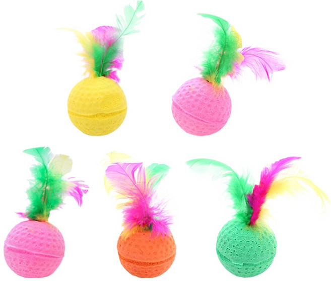 둥둥펫 고양이 롤링 깃털볼 공 장난감, 랜덤발송, 5개