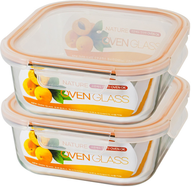 발룬피니 내열강화유리 정사각 밀폐용기, 2개, 520ml