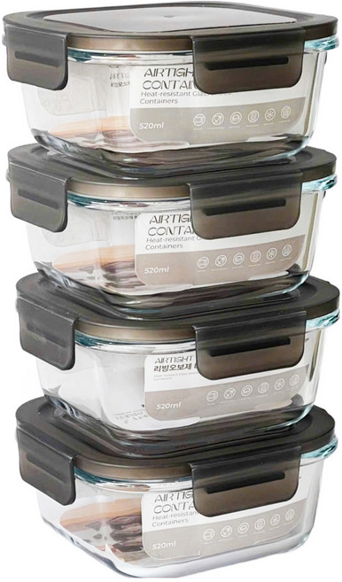 리빙오보제 BPA FREE 유리 밀폐용기, 4개, 520ml