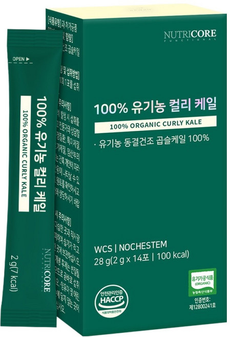 뉴트리코어 100% 유기농 컬리 케일 분말 14p, 28g, 1개