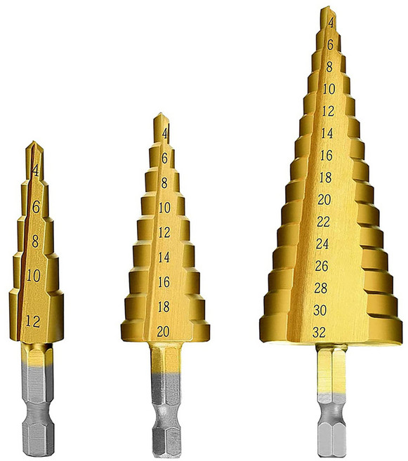 AHOYE 鍍鈦階梯鑽頭3件組 石材/水泥/木頭適用 4~32mm, 1組