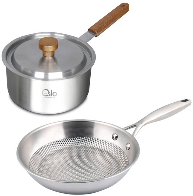 리빙글로리 인덕션 통5중 프라이팬 24cm + 통3중 편수 냄비 18cm 세트, 실버, 1개, 프라이팬 + 편수 냄비