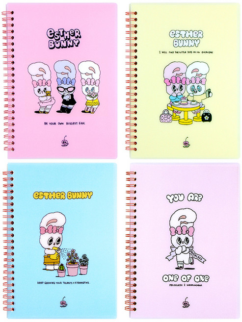 Esther Bunny 艾絲樂小兔 A5 方格PP封面筆記本 4款套組, 1套, 粉紅色, 淺粉色, 黃色, 藍色
