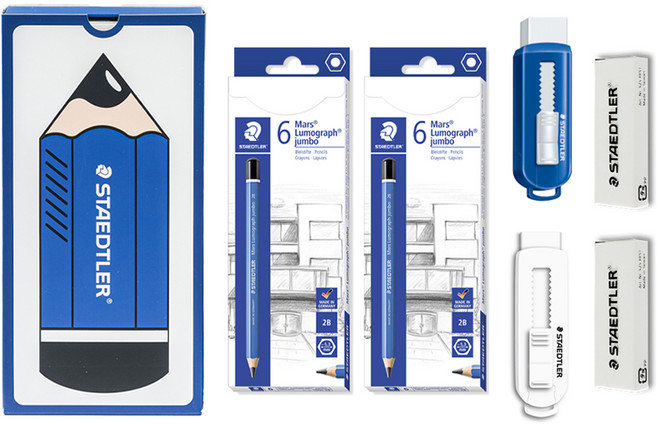 스테들러 마스 슈퍼 점보 연필 12p 세트, 화이트 + 블루, 1세트