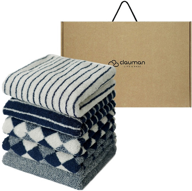클라우망 60수 프리미엄 선염타월 세트 160g 코마사, 스트라이프 2p + 아가일 2p + 보카시, 1세트