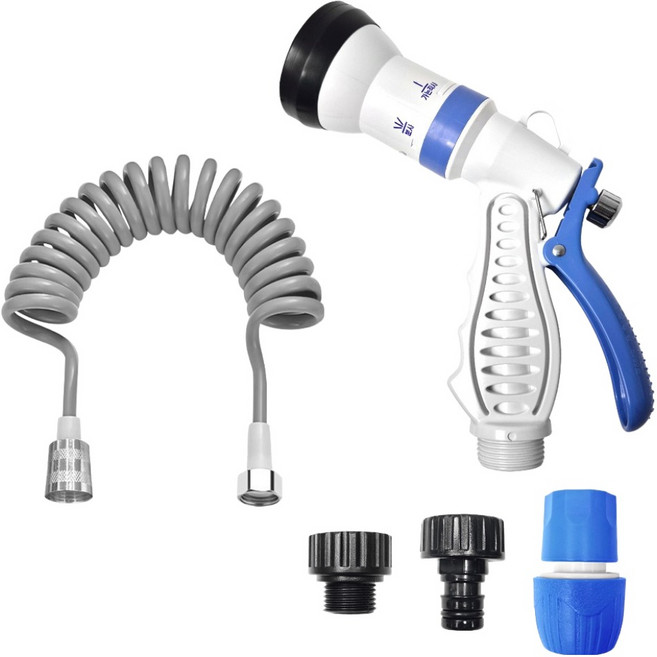 월드크린 다기능 베란다 욕실 청소건 + 코일호스 2m 세트, 1세트, 실버