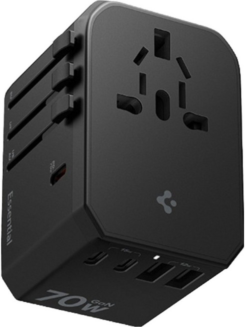 슈피겐 해외 여행용 초고속 멀티 어댑터 5포트 충전 70W Gan USB PD PPS + 파우치 세트 블랙 ACH08941, 1개