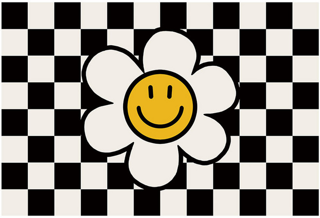 로티쉬 스마일 빨아쓰는 규조토 발매트, 체크 데이지 블랙