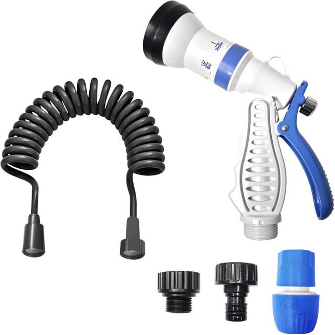 월드크린 다기능 베란다 욕실 청소건 + 코일호스 3m 세트, 1세트, 블랙