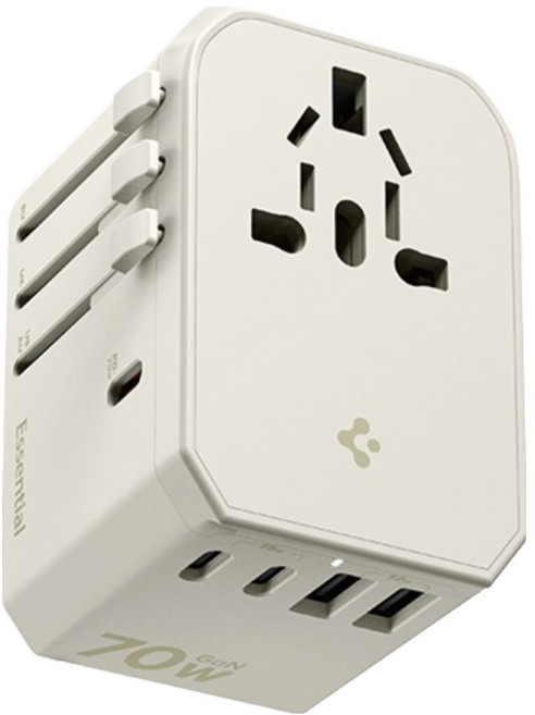 슈피겐 해외 여행용 초고속 멀티 어댑터 5포트 충전 70W Gan USB PD PPS + 파우치 세트 듄베이지 ACH08942, 1개