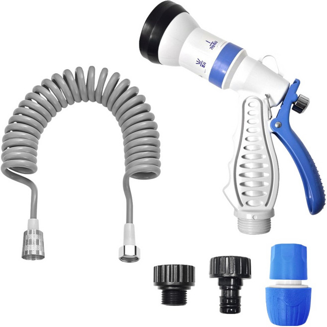 월드크린 다기능 베란다 욕실 청소건 + 코일호스 5m 세트, 1세트, 실버