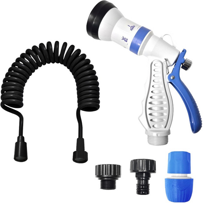 월드크린 다기능 베란다 욕실 청소건 + 코일호스 5m 세트, 1세트, 딥블랙