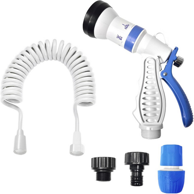 월드크린 다기능 베란다 욕실 청소건 + 코일호스 5m 세트, 1세트, 화이트