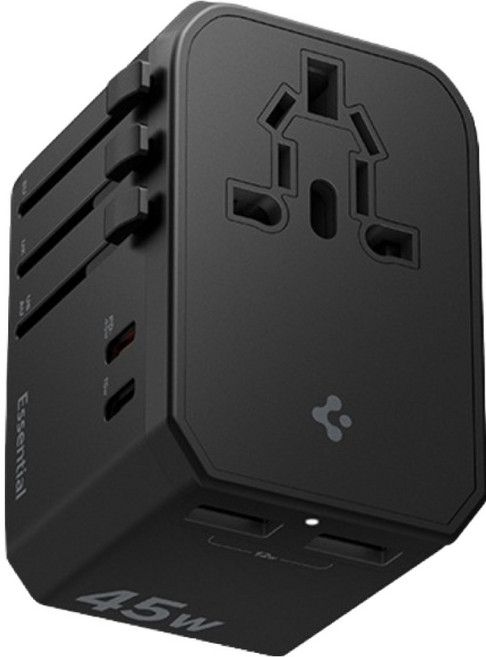 슈피겐 해외 여행용 초고속 멀티 어댑터 4포트 충전 45W USB PD PPS + 파우치 세트 블랙 ACH08939, 1개