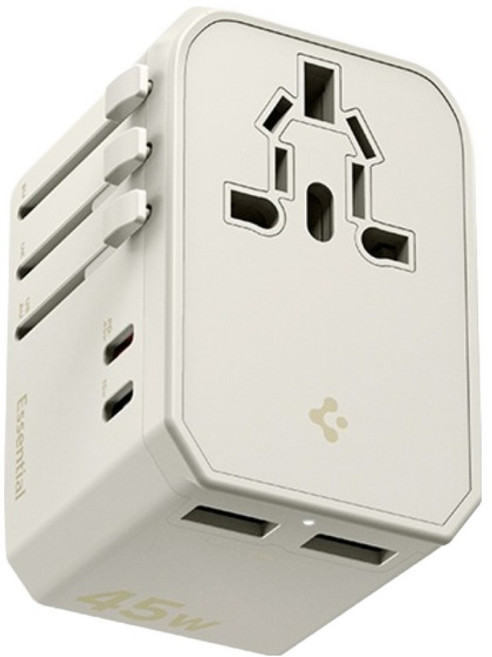 슈피겐 해외 여행용 초고속 멀티 어댑터 4포트 충전 45W USB PD PPS + 파우치 세트 듄베이지 ACH08940, 1개