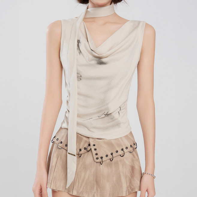 비비에모 여성용 사샤 빈티지 레터링 넥 스카프 나시 10560