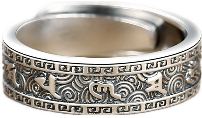 어픽 육자진언 옴마니반메훔 오픈형 불교반지 FREE, 실버, 1개