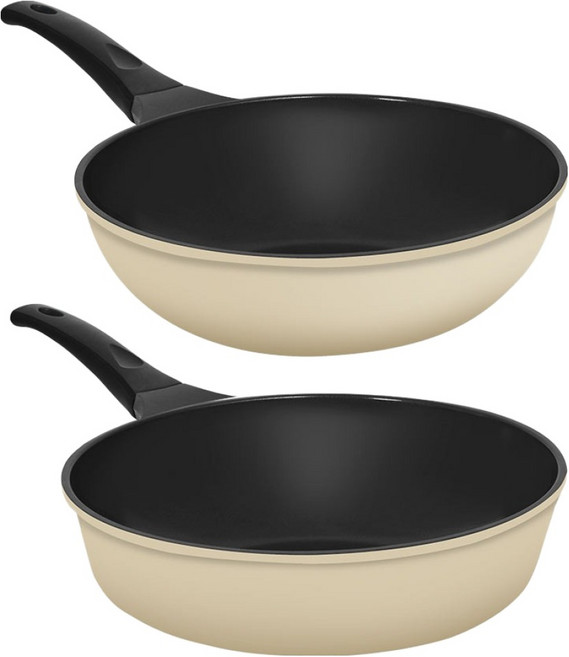 Elga IH 티타늄 더 프라이팬 세트 2개, 아이보리, 1세트, 궁중팬 28cm + 소테팬 28cm