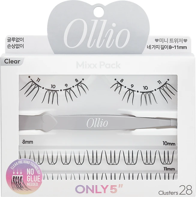 Ollio 노글루 속눈썹 믹스팩 무색 무향 클리어 세트, 1개, 혼합색상 - 쿠팡