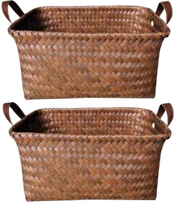 헤이조이 감성 라탄 팬트리 스퀘어 바스켓, 혼합색상, 2개