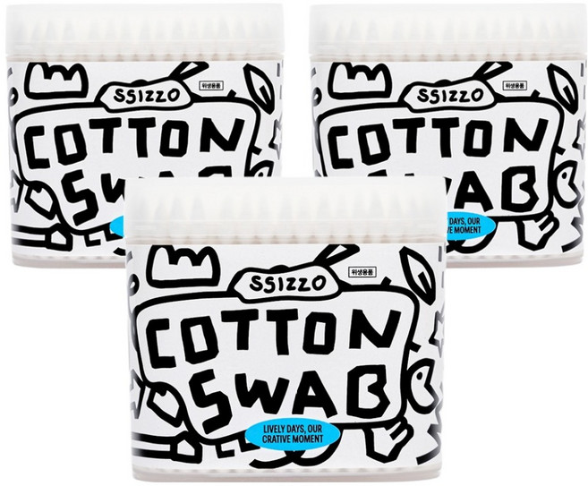 씨조 라운드 뾰족 타입 양면 듀얼 종이 면봉, 3개, 200개입