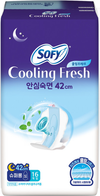 쏘피 쿨링프레쉬 생리대 날개형 슈퍼롱, 오버나이트 이상, 16개입, 1세트