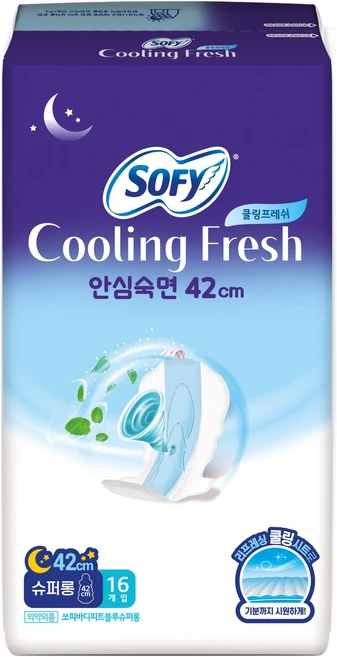 쏘피 쿨링프레쉬 생리대 날개형 슈퍼롱, 오버나이트 이상, 16개입, 1세트 - 쿠팡