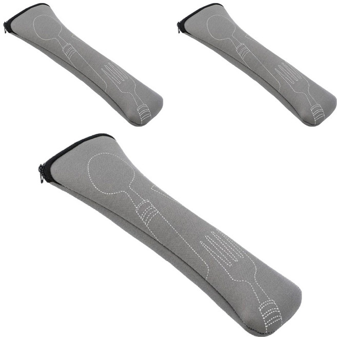 하이원픽 휴대용 지퍼 수저 케이스 6.5 x 20 cm, 내추럴그레이, 3개