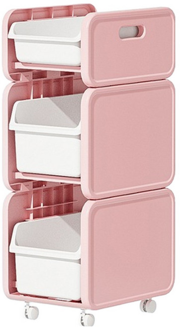 가정용 카트 책보관 수납 트롤리, 핑크, 3단