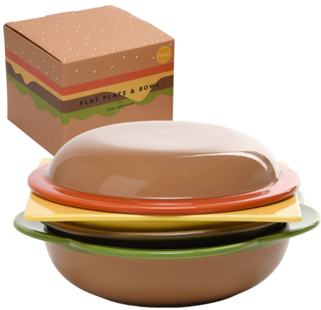 데일리라이크 플랫 햄버거 플레이트 앤 볼 세트, 혼합색상, 1세트