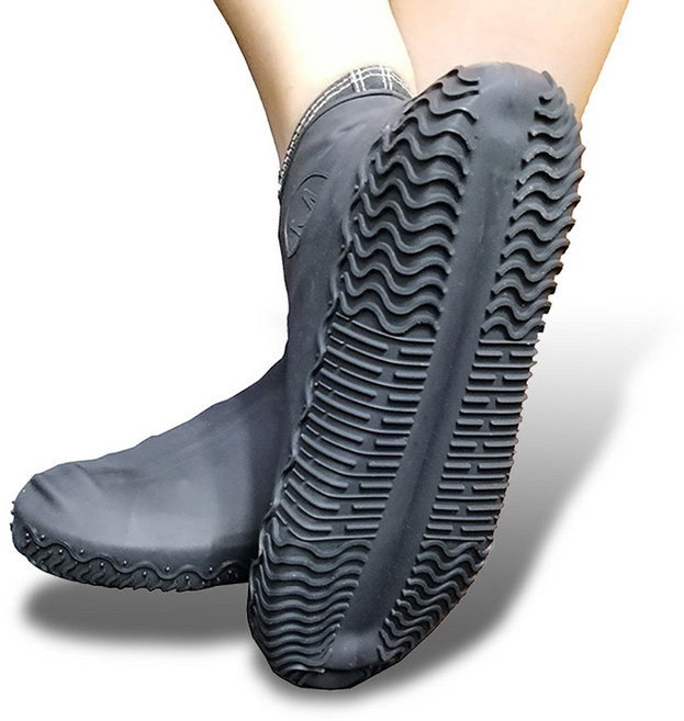 樂邦 加厚矽膠防水雨鞋套 無拉鍊, 黑色, 1雙