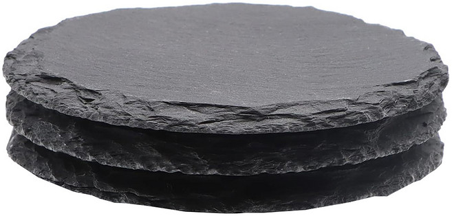 AHOYE 日式板岩杯墊/吸水杯墊/防燙墊/隔熱墊, 黑色, 3個