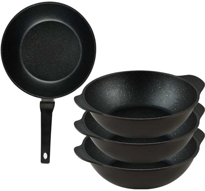 퀸센스 디너 후라이팬 4종 세트 4개, 브라운, 궁중팬 28cm + 파티웍 28cm(3p), 1세트