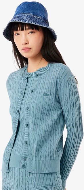 라코스테 여성용 가먼트 다잉 케이블 긴팔 면 가디건 AF9584-55G