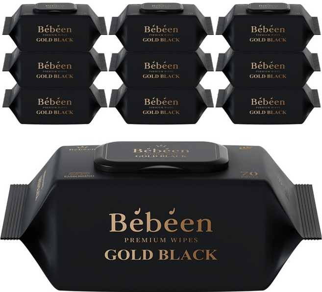 베베앙 골드 블랙 유아물티슈 캡형, 82g, 70매, 10세트