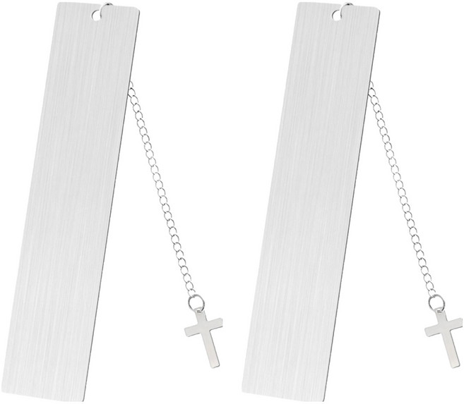 굄스 깔끔하고 심플한 스테인리스 스틸 책갈피 26 x 13 cm, 화이트십자가, 2개