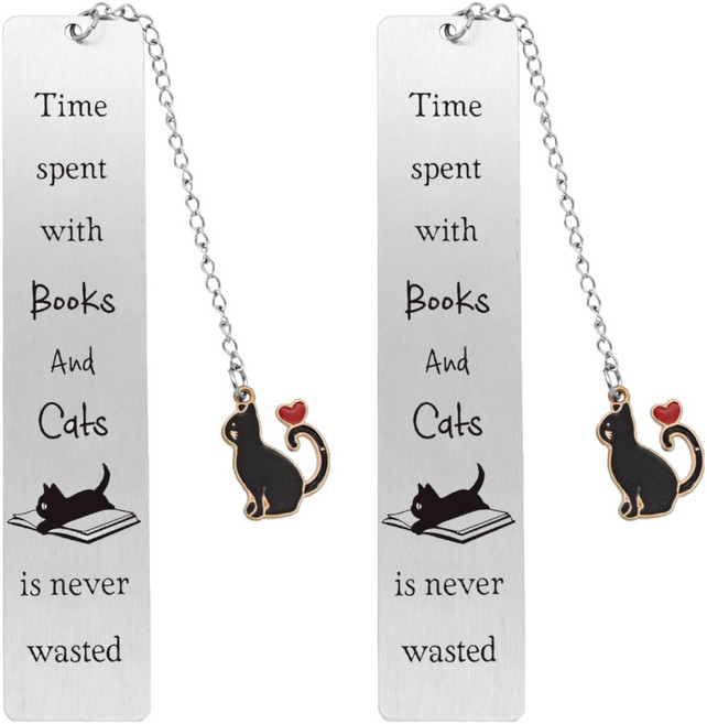 굄스 귀여운 고양이 스테인리스 스틸 책갈피 26 x 13 cm, K타입, 2개