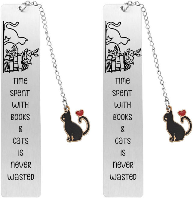 굄스 귀여운 고양이 스테인리스 스틸 책갈피 26 x 13 cm, J타입, 2개