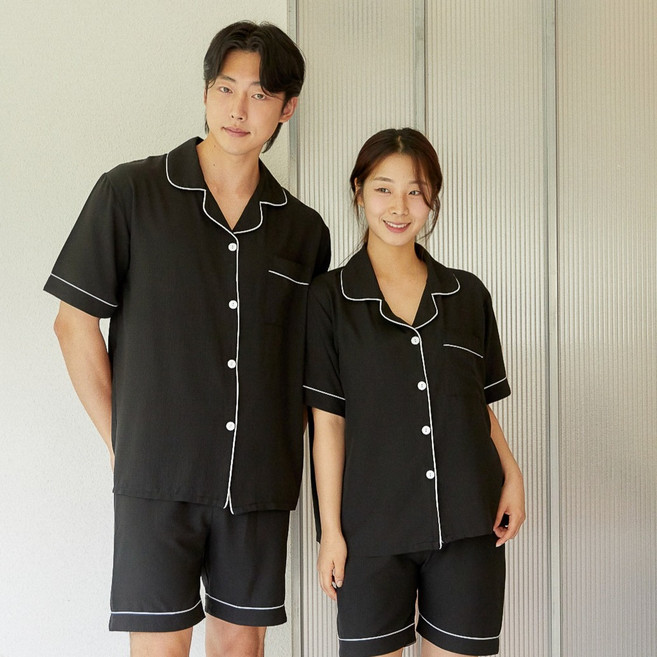 씨오브비 커플용 홈웨어 반팔 + 반바지 파자마 세트