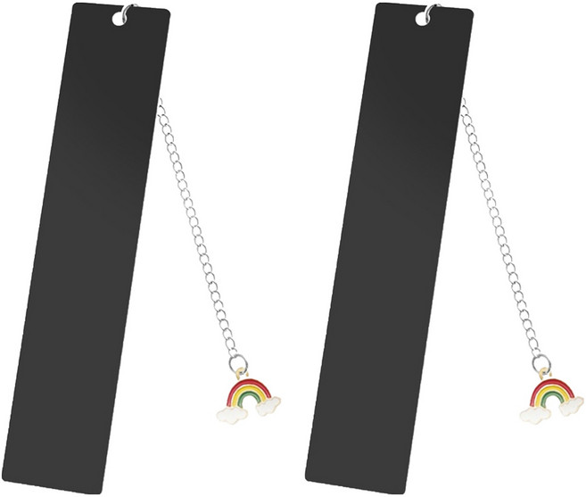 굄스 깔끔하고 심플한 스테인리스 스틸 책갈피 26 x 13 cm, 블랙레인보우, 2개