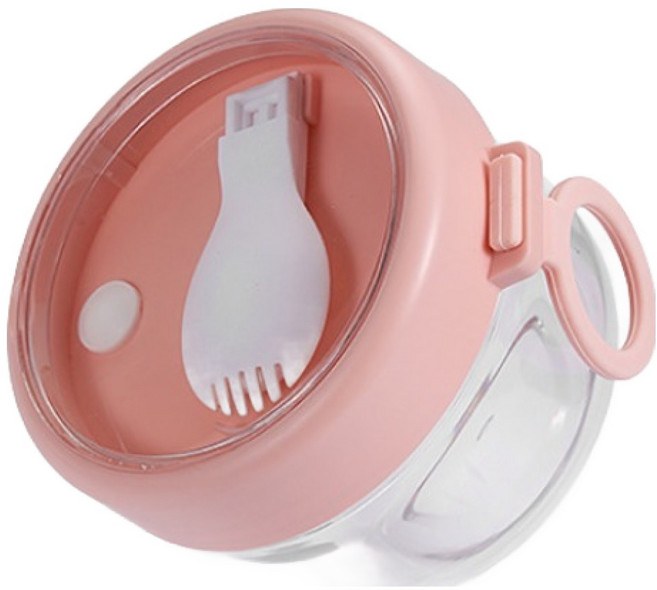 라움앤홈 요거트 샐러드 시리얼 컵 도시락 600ml + 포크 세트, 핑크색, 1세트