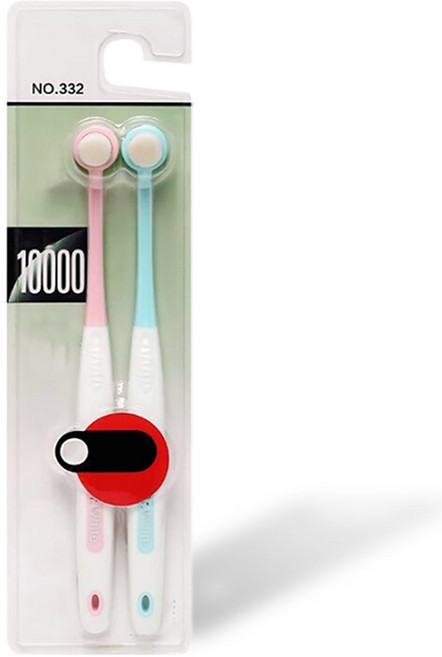 딩동펫 강아지 스마일 원형 미세모 칫솔 2종 세트, 핑크 + 민트, 1세트