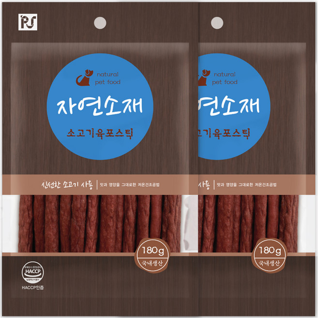 굿데이 강아지 자연소재 간식, 소고기육포스틱, 180g, 2개