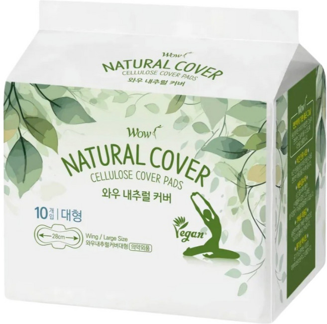 와우 내추럴 커버 생리대 날개형, 대형, 10개입, 1세트