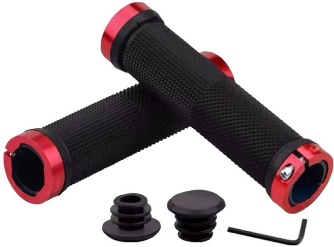 루미온 자전거 오래사용 핸들 그립 2p + 플러그 2p + 공구 세트, 레드, 1세트